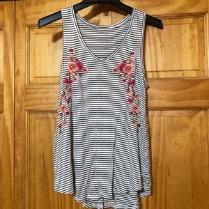 American Eagle soft and sexy striped tank top with pink floral embroidery